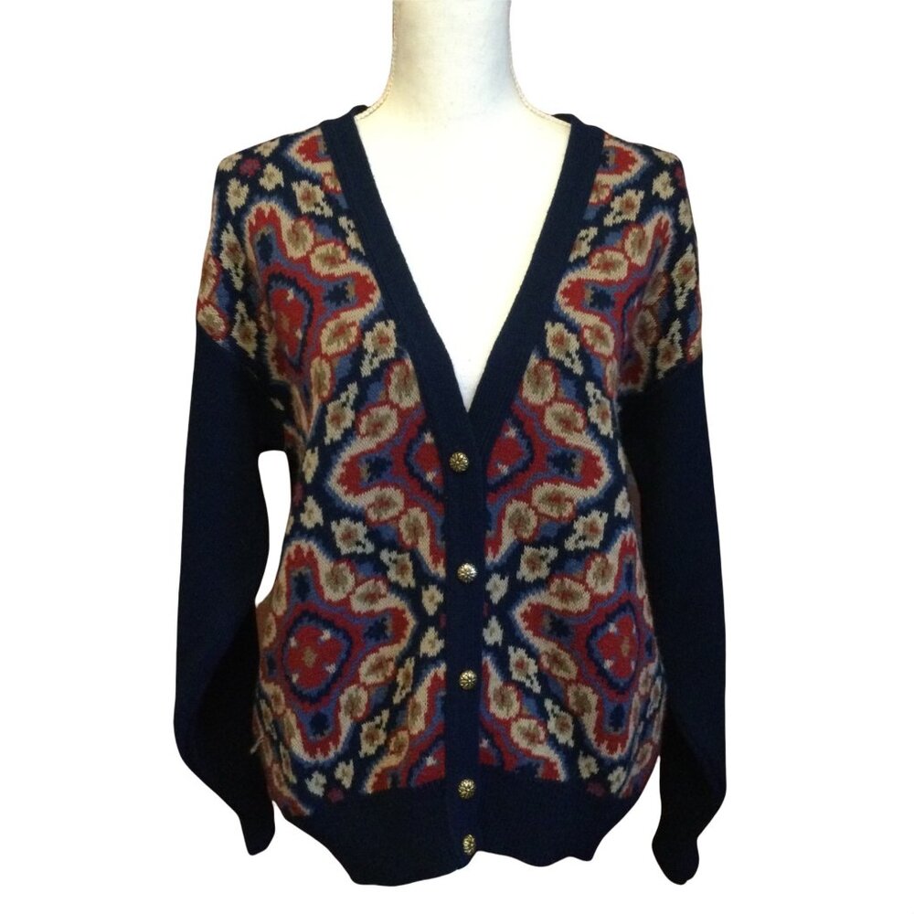 Vintage Southern Lady Cardigan Sweater V Neck Button Front Long Sleeve Size M